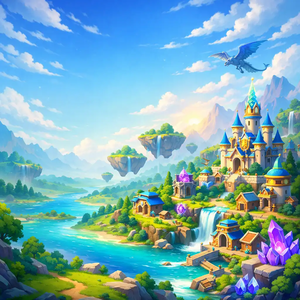 Színes fantasy világ lebegő szigetekkel és sárkánnyal – Call of Dragons hangulatkép
