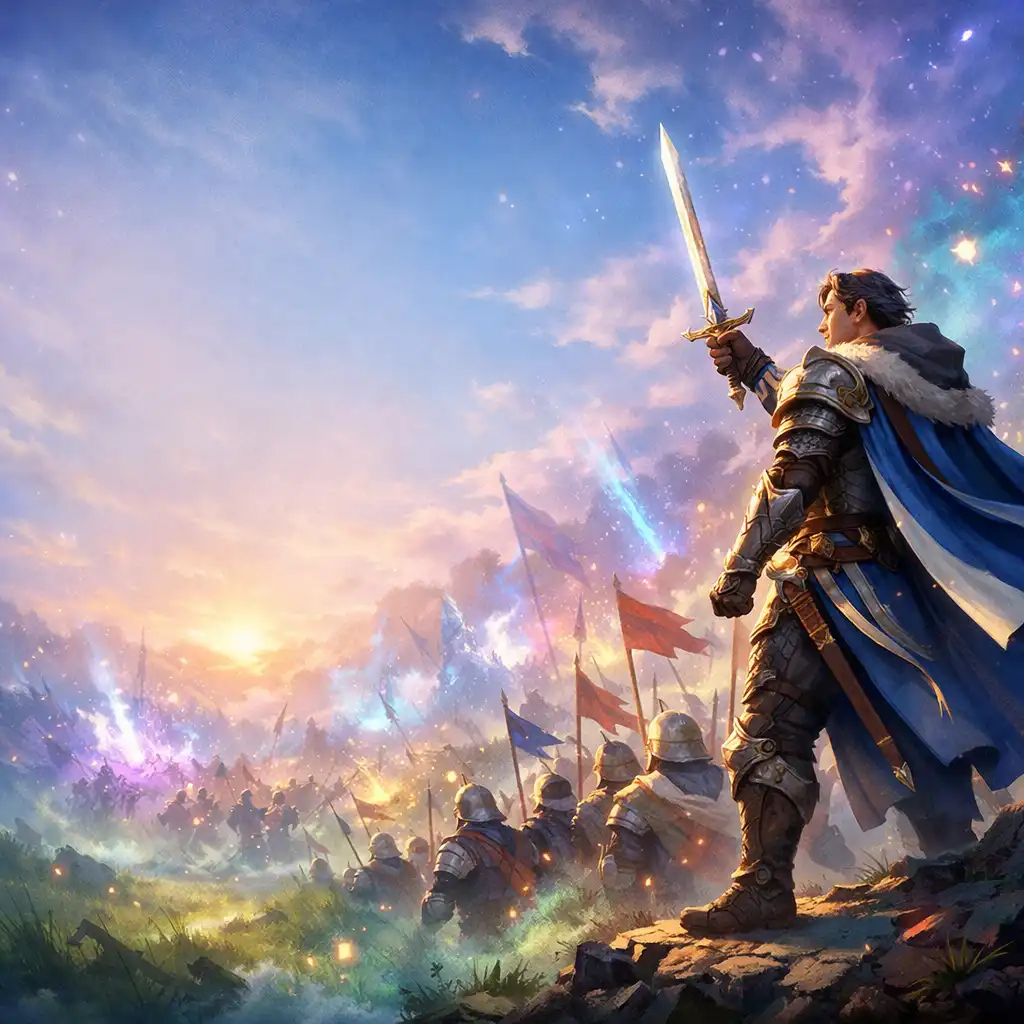 Fantasy hős vezeti seregét csatában